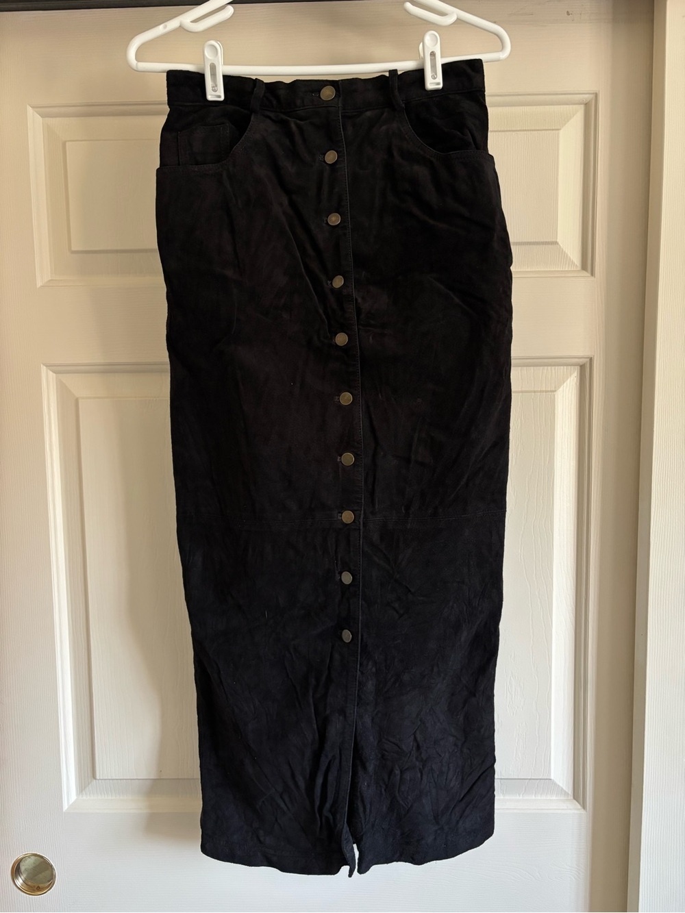 Vintage Cambridge Dry Goods Black Leather Button-Front Pencil Skirt